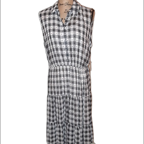 Nanette Lepore Size 14 Gingham Dobby Tiered Shirt Dress - Picture 1 of 12